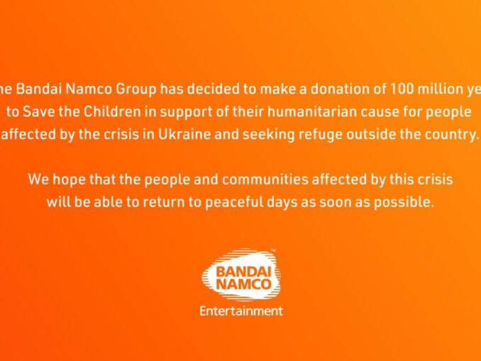 Nieuws - Bandai Namco – 100 miljoen yen ter ondersteuning van humanitaire inspanningen in Oekraïne 