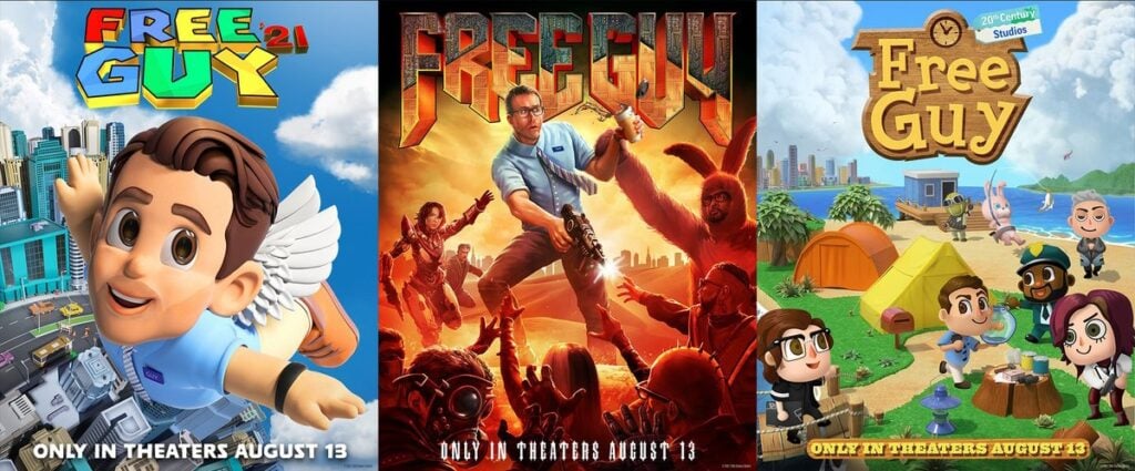 Free Guy Movie Posters featuring Animal Crossing: New Horizons, Super Mario 64, Mega Man and more