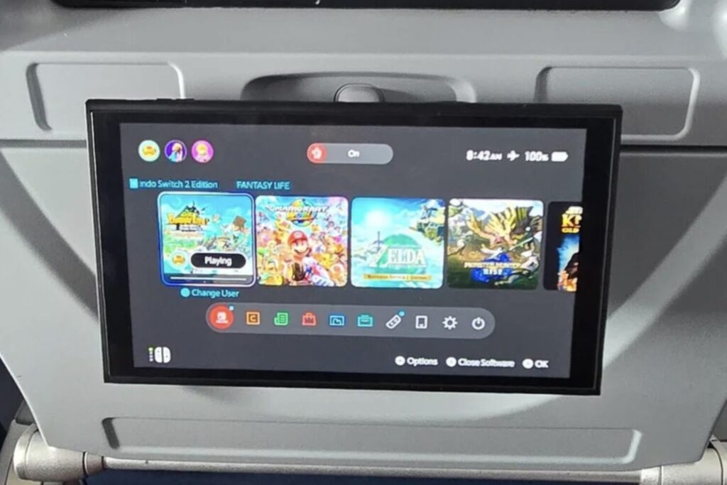 Nintendo Switch 2-standaard verandert vliegtuigstoelen in gamestations