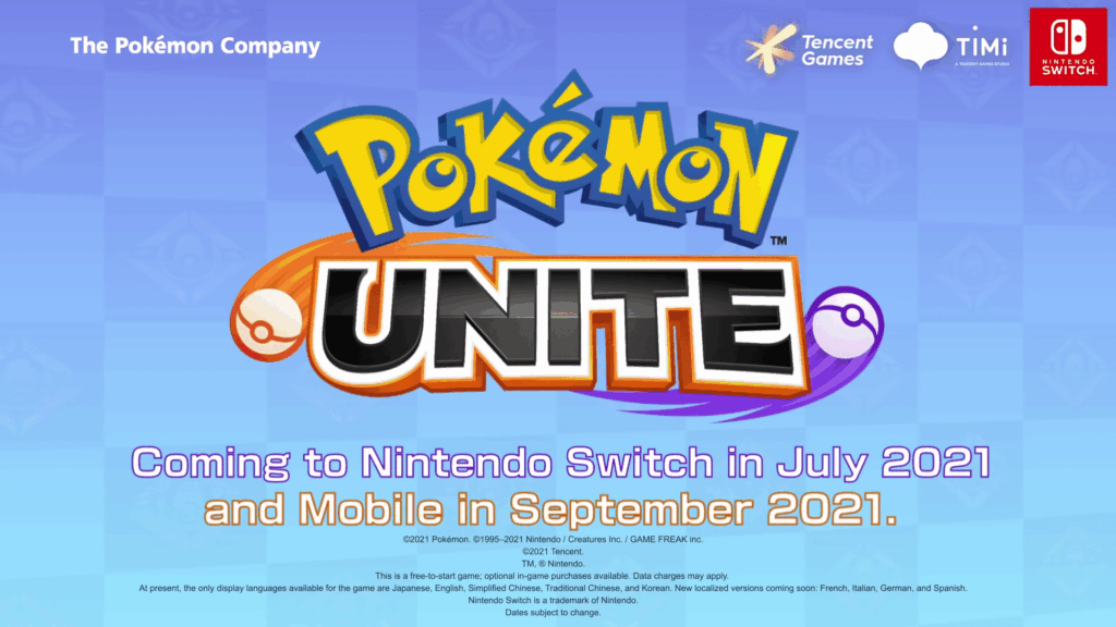 Pokemon Unite coming July 2021 and September for mobile devices