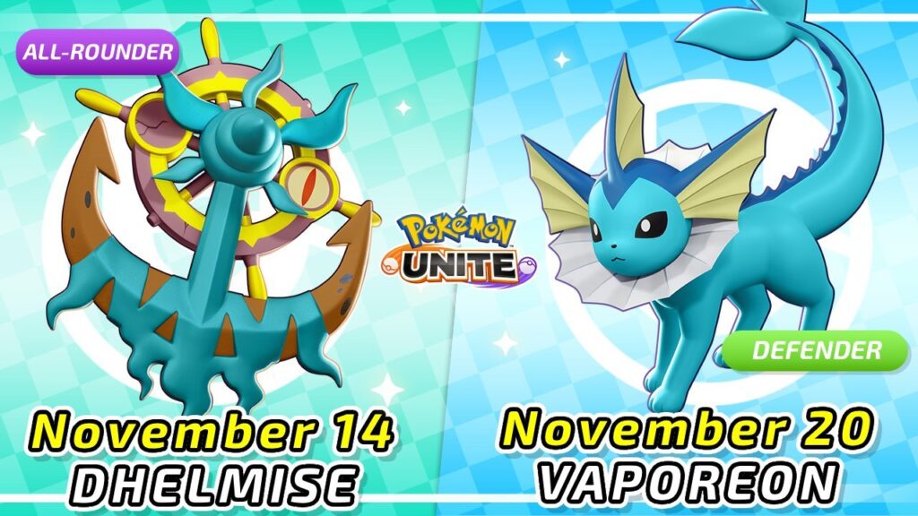 Pokémon UNITE sluit Dhelmise af op 14 november en Vaporeon op 20 november