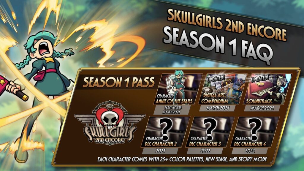 Skullgirls 2nd Encore Season 1 Pass Announced – Adds 4 DLC Characters, Stages and more