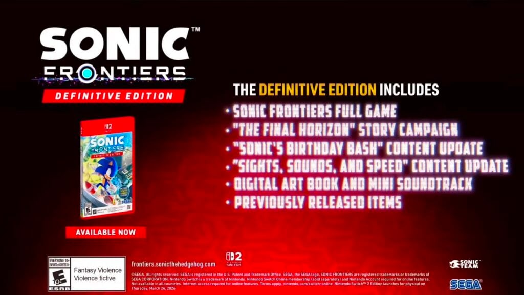 Sonic Frontiers Definitive Edition brengt twee grafische modi naar Nintendo Switch 2