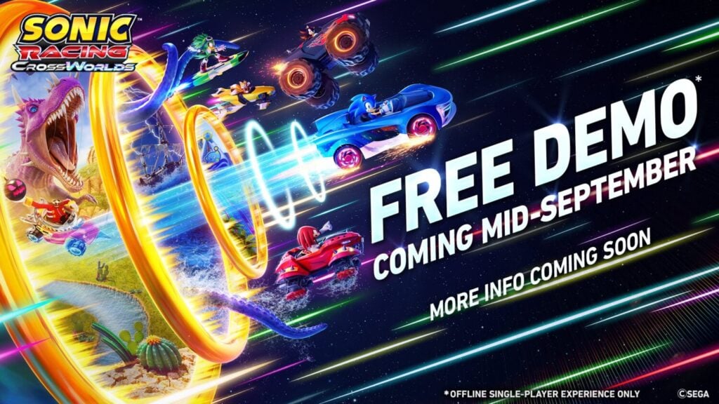 Sonic Racing: CrossWorlds demo lands mid-September—offline single-player preview before the Sept 25 launch