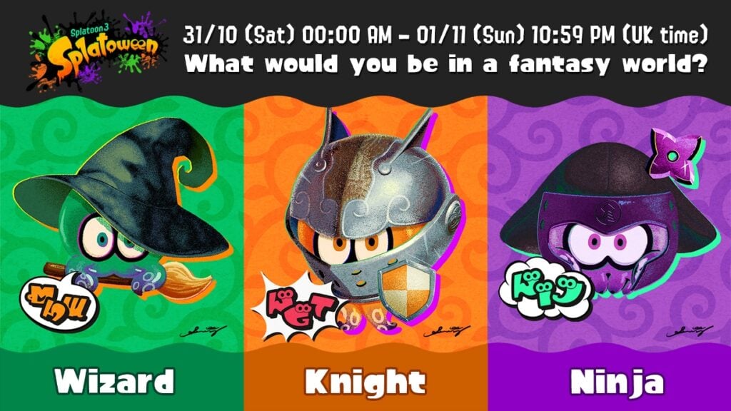 Splatoon 3 Splatoween 2026 Splatfest bevestigd: Tovenaar, Ridder of Ninja