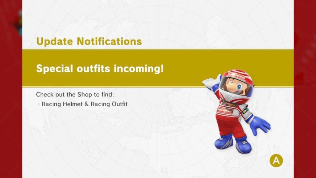 Super Mario Odyssey racing outfit available