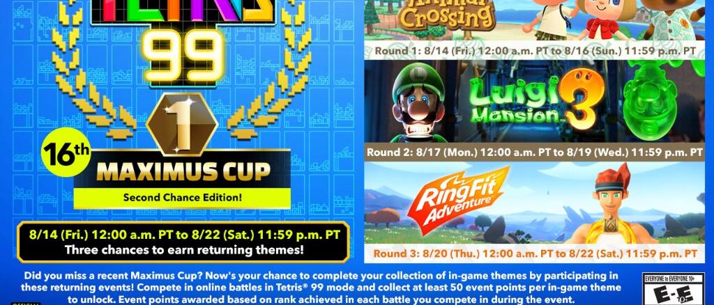 Tetris 99 16th MAXIMUS CUP – hele week – kans om thema’s te verkrijgen