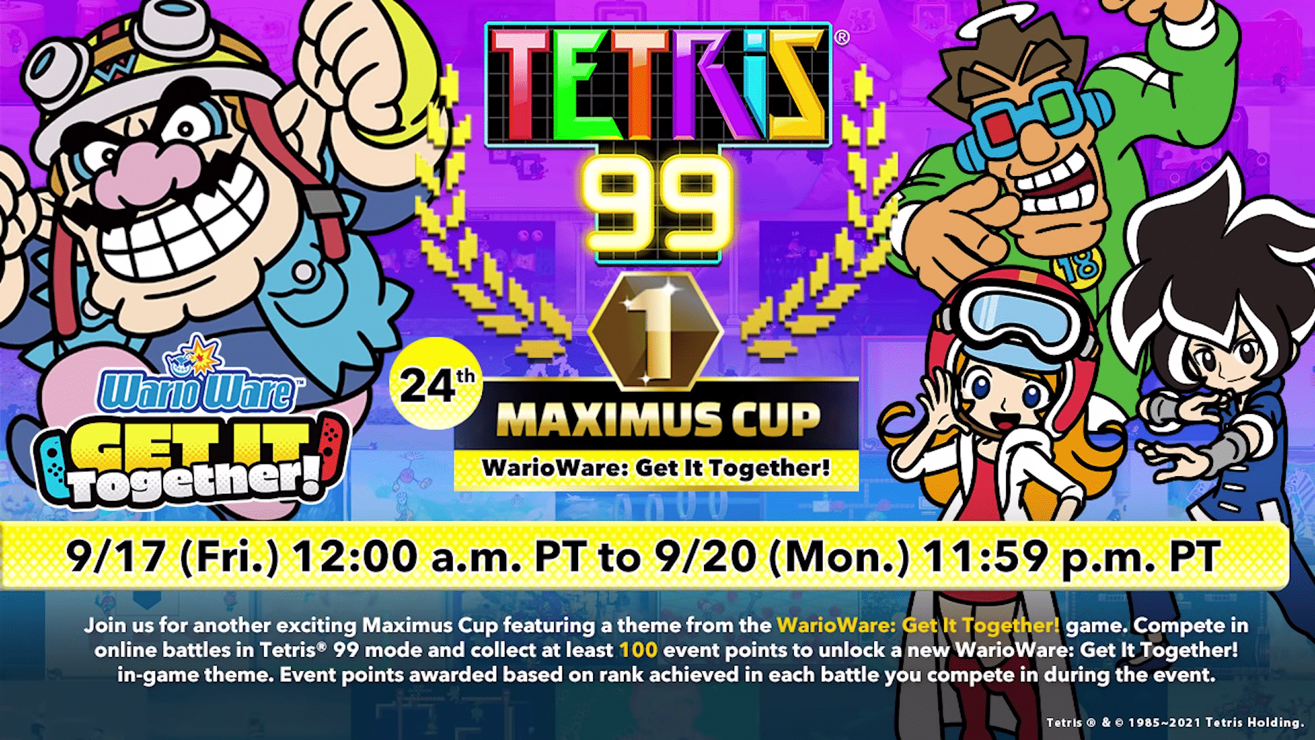 Tetris 99 – 24th Maximus Cup features WarioWare: Get It Together! theme