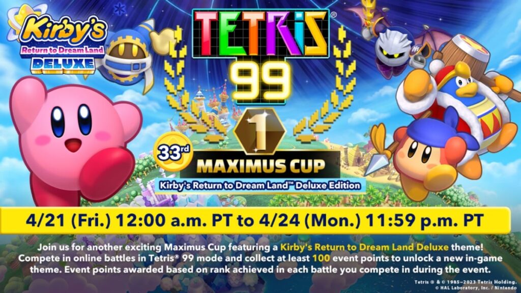 Tetris 99 Maximus Cup Event met Kirby’s Return to Dream Land Deluxe thema