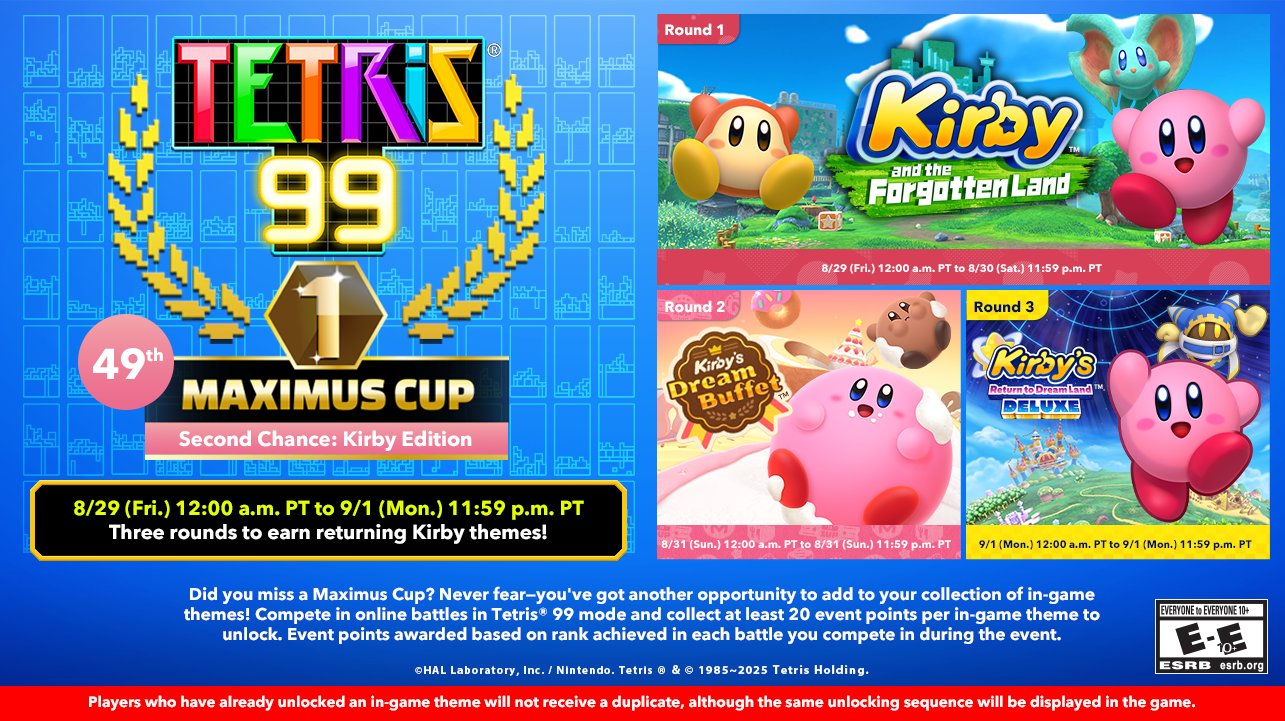 De 49e Maximus Cup van Tetris 99 brengt drie Kirby-thema’s terug